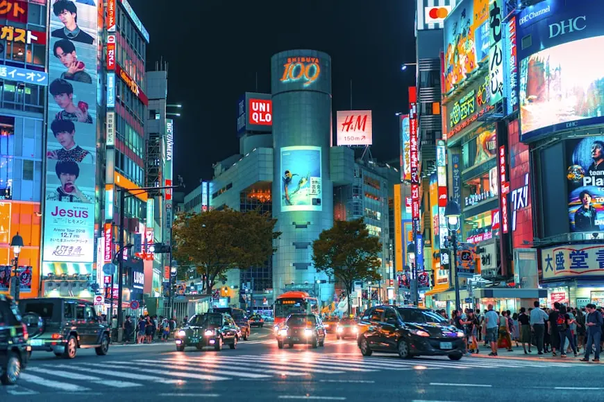 Tokyo cityscape with neon lights at night