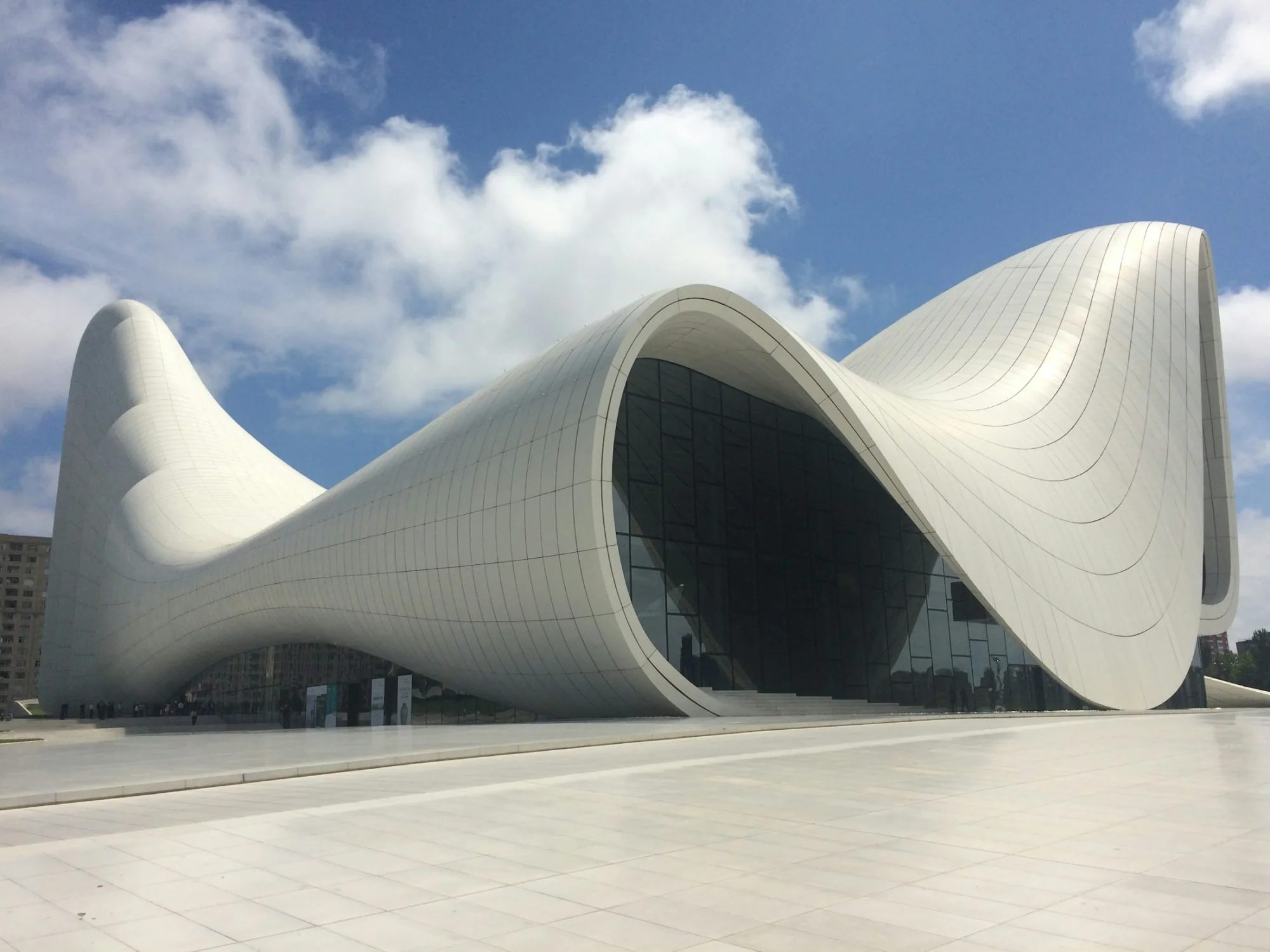 The flowing white curves of the Heydar Aliyev Center in Baku, Azerbaijan