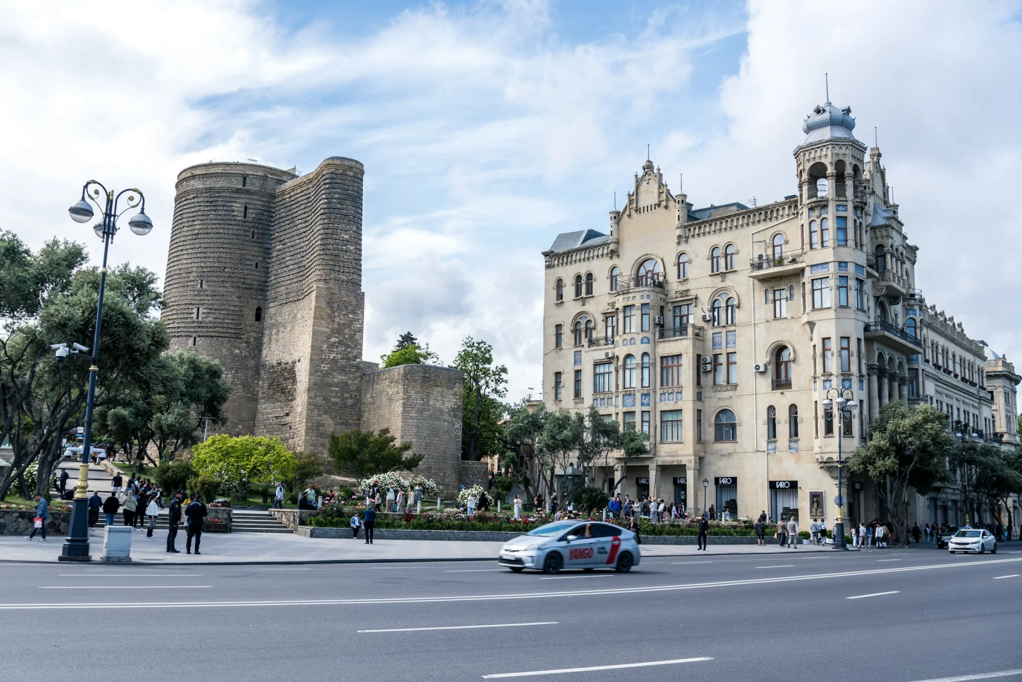 Ancient structures and modern towers together in Baku, Azerbaijan