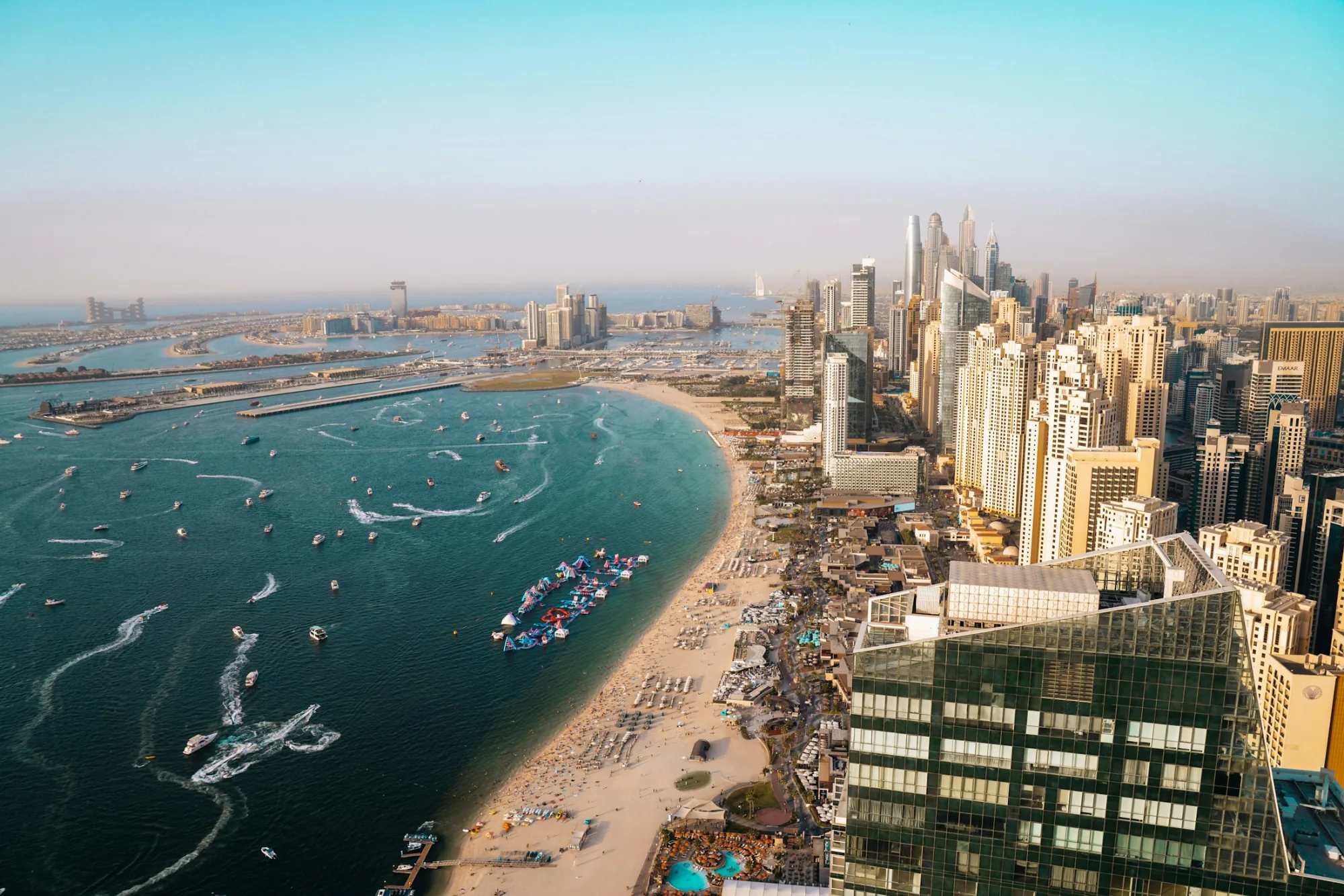 Aerial view of the Dubai Marina and coastline