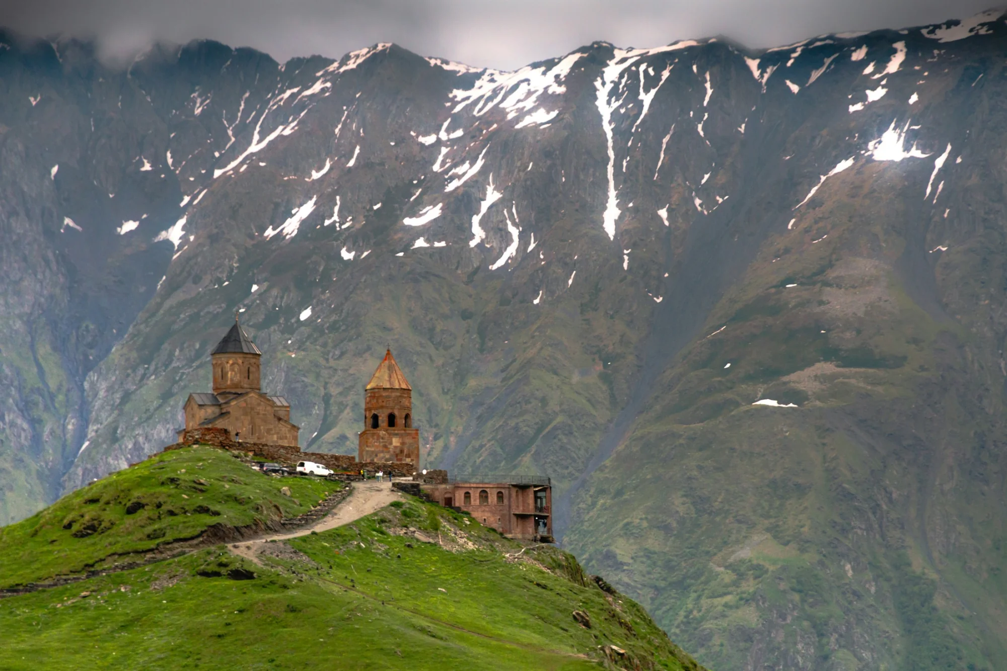 A medieval Svan tower below the mountains in Svaneti, Georgia