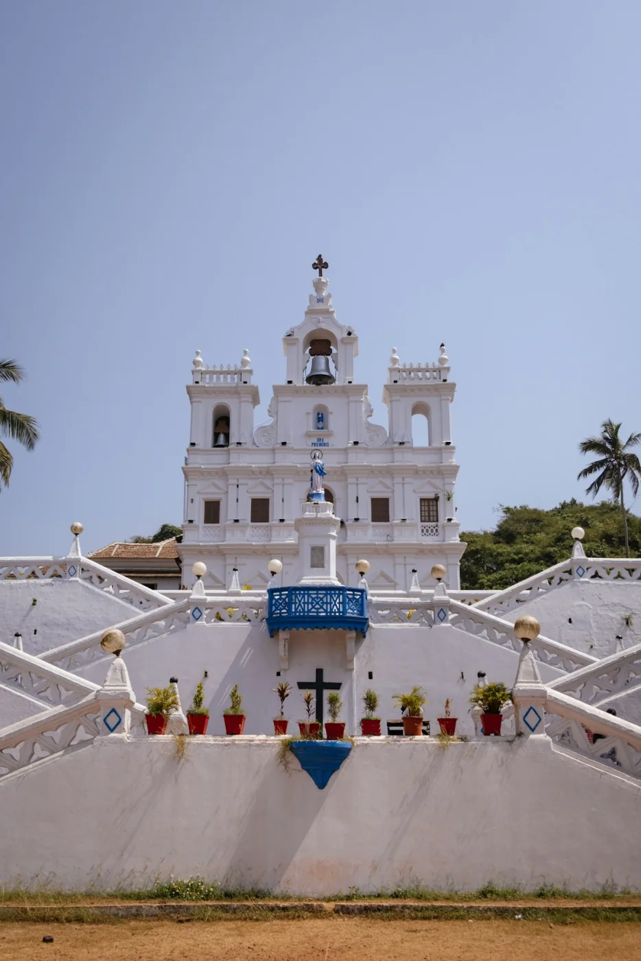 A historic white Portuguese-era church in Old Goa