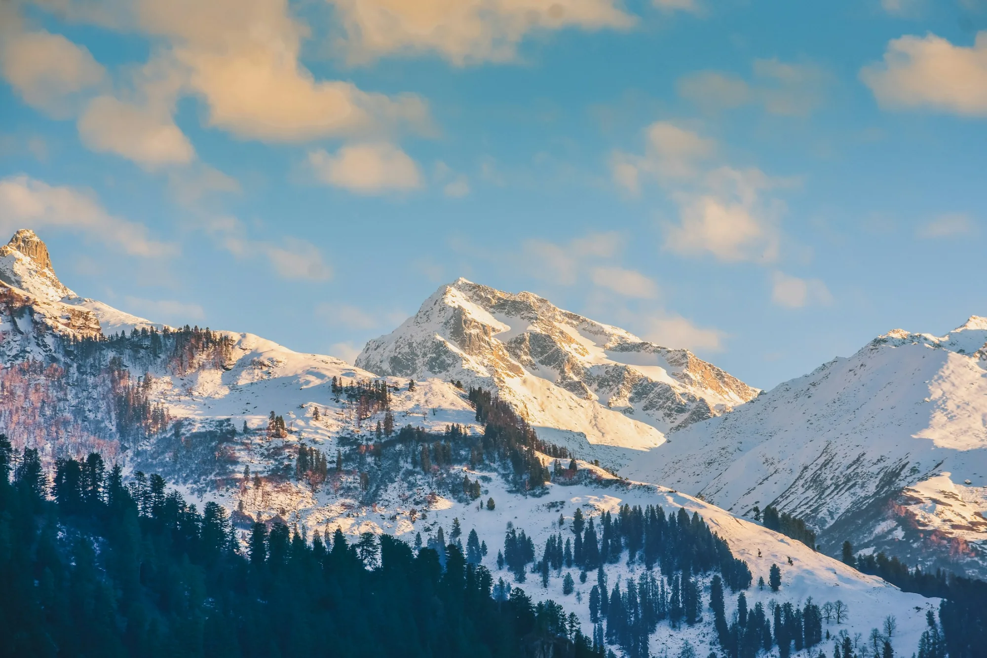 Snow-capped Himalayan peaks above Manali, Himachal Pradesh