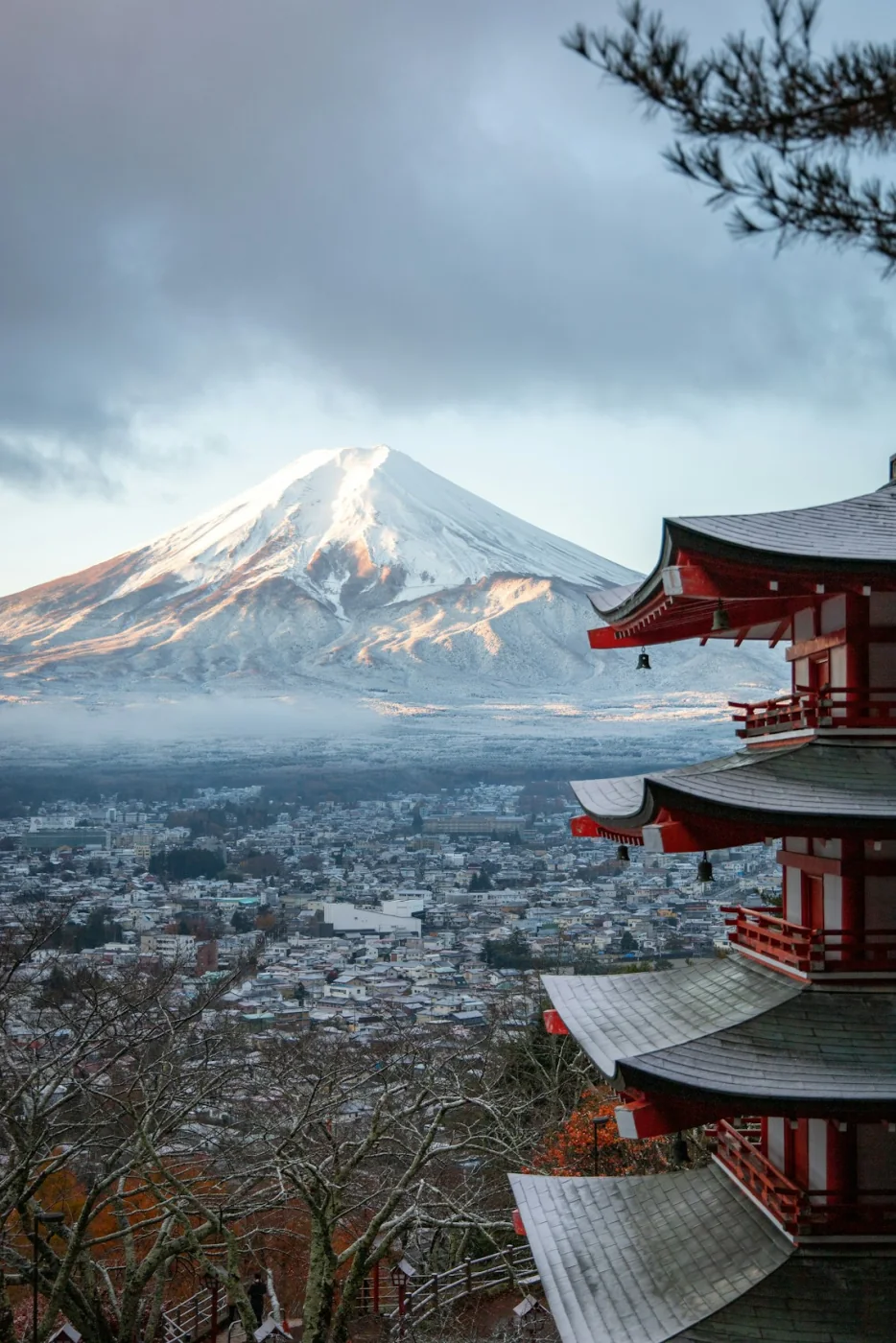 Mount Fuji standing above the landscape in Japan