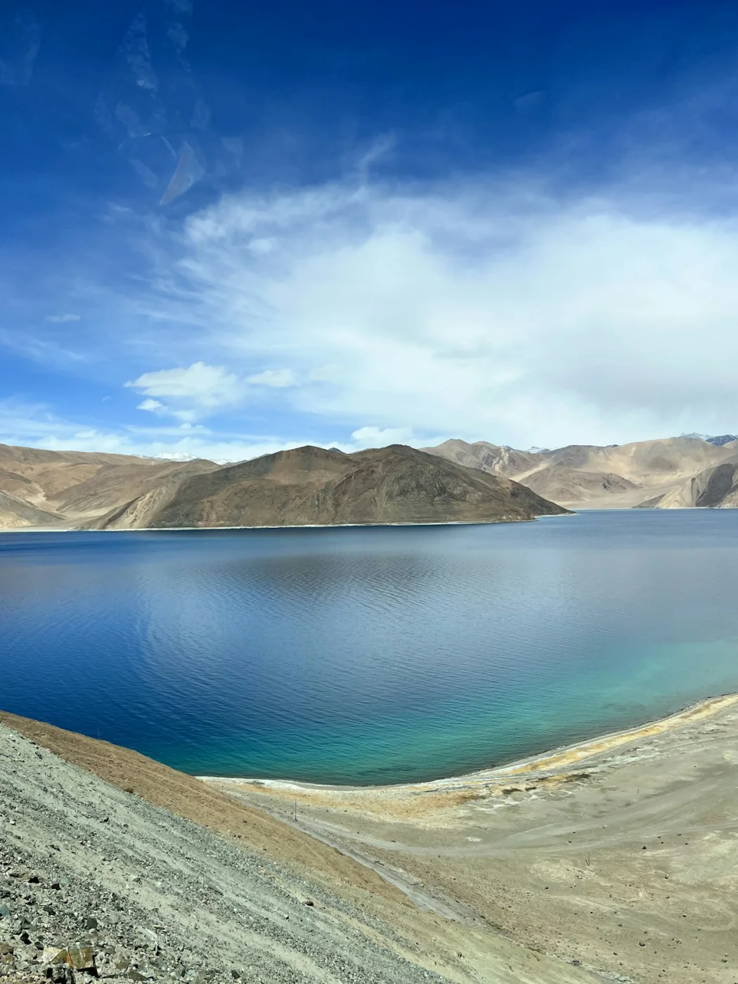 Pangong Lake and the surrounding hills in Ladakh