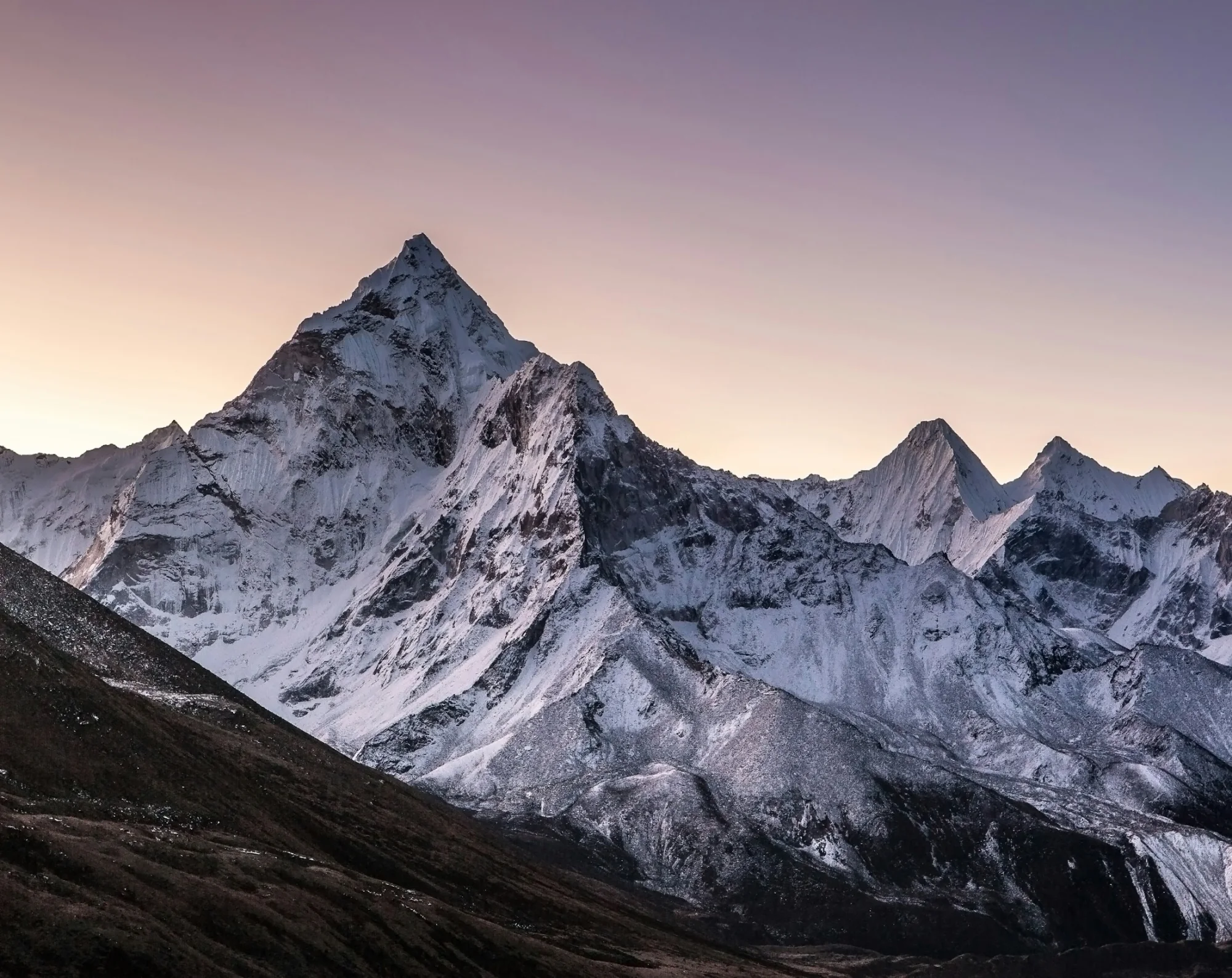 Snow-capped Himalayan peaks at sunset in Nepal