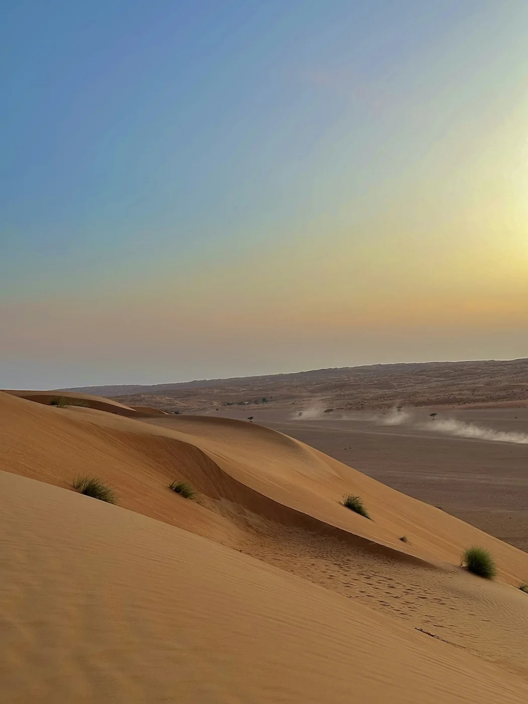 Sunset over the sand dunes of the Omani desert