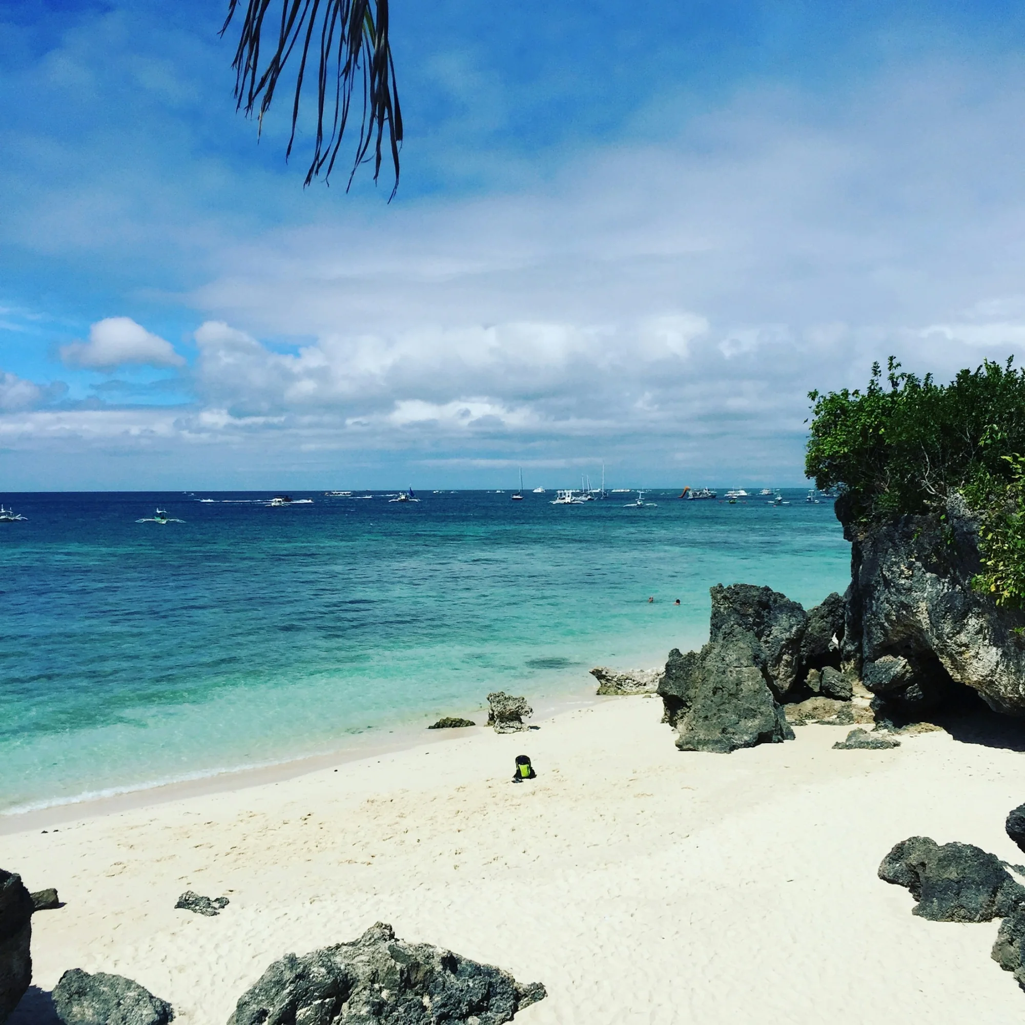Palm trees on the white sand of Boracay, Philippines