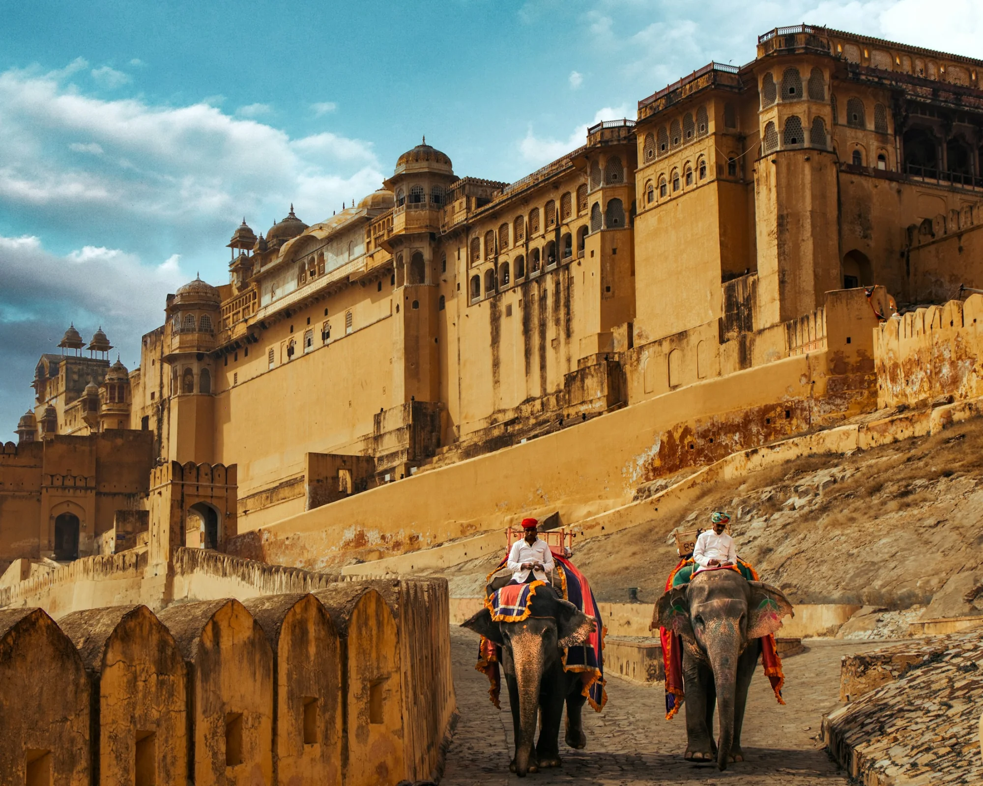 The ramparts of Amber Fort on the hills above Jaipur, Rajasthan