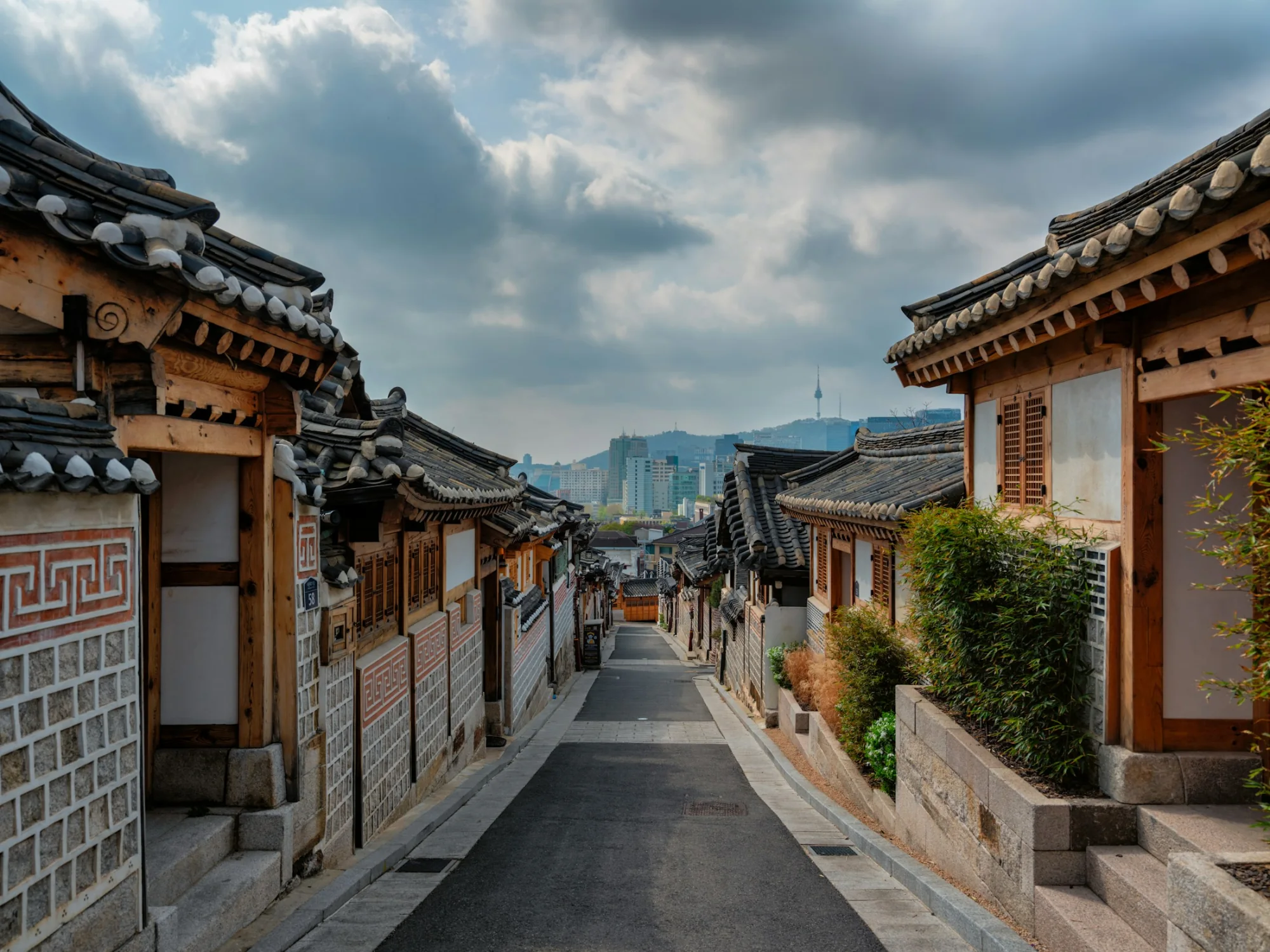 Traditional wooden hanok houses in Bukchon village, Seoul, South Korea