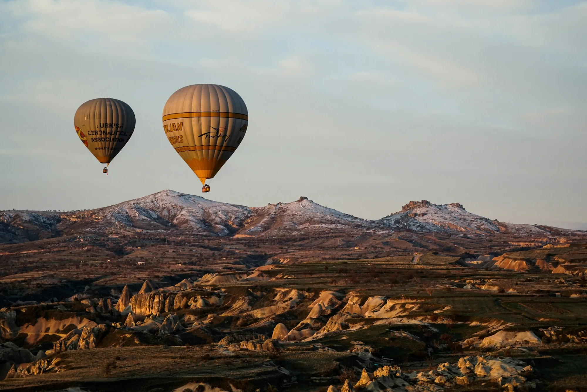 A hot air balloon over the valleys of Cappadocia, Turkey