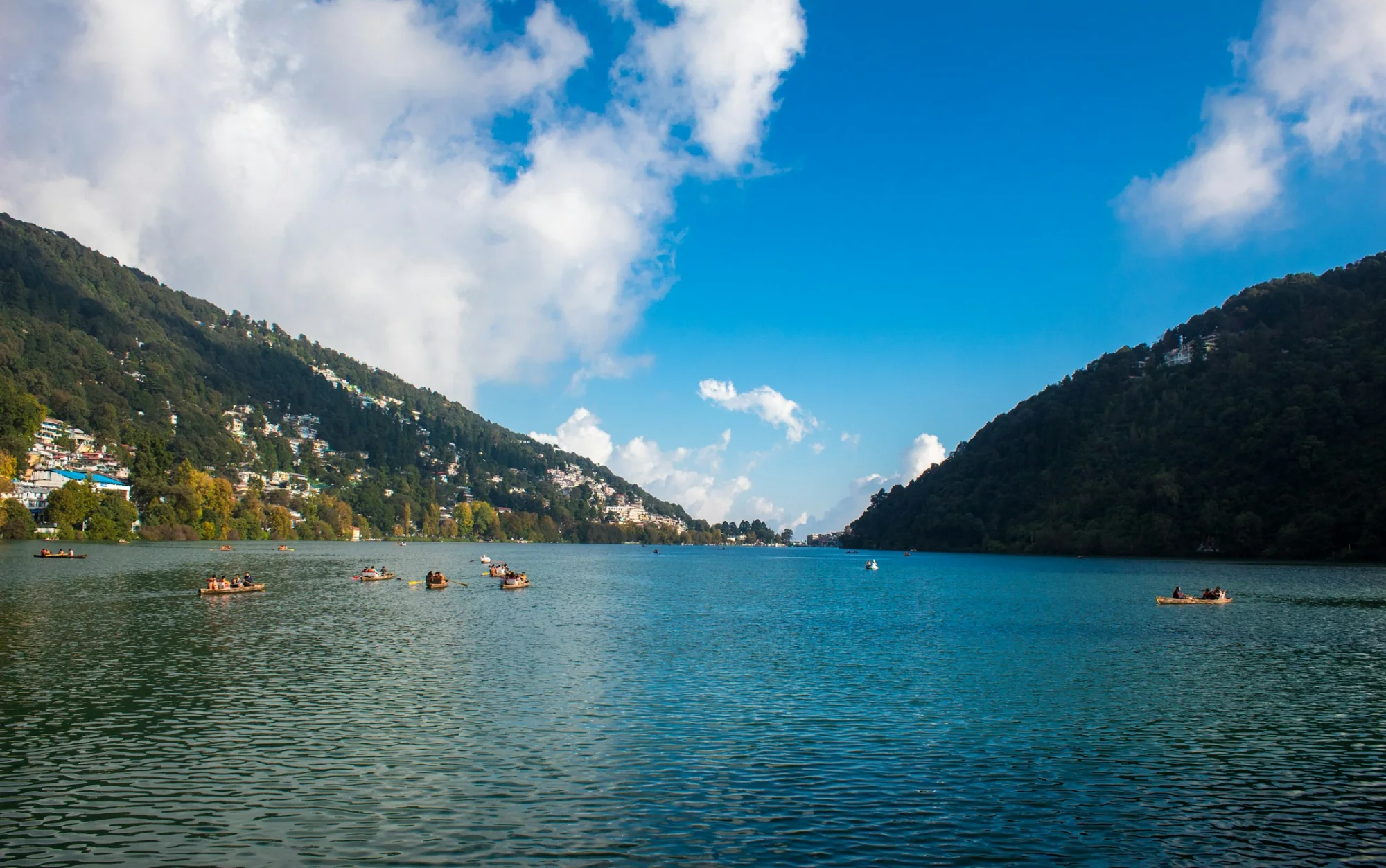 Boats on Naini Lake at Nainital, Uttarakhand