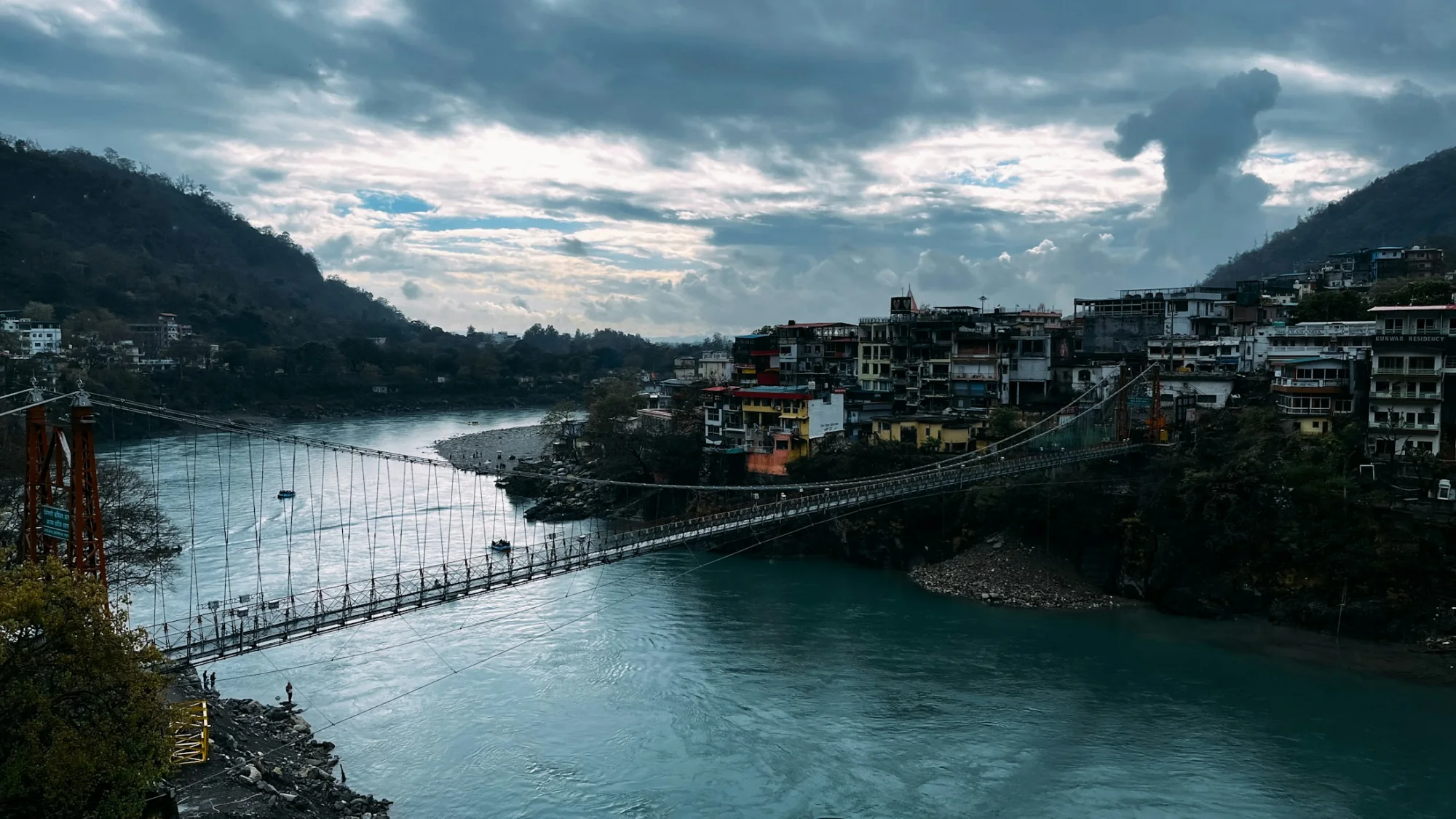 A suspension bridge over the Ganga at Rishikesh, Uttarakhand