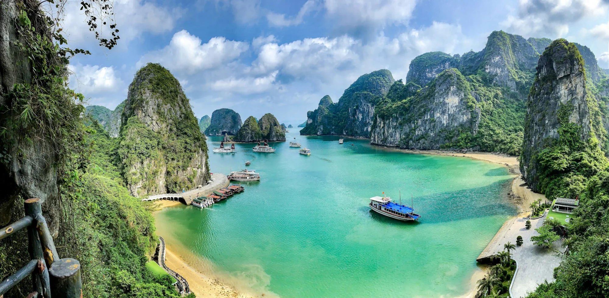 Boats among the limestone karsts of Ha Long Bay, Vietnam